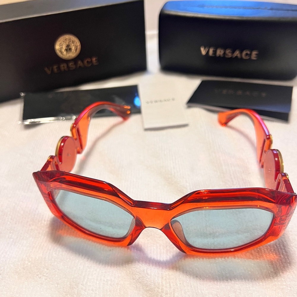 Authentic Versace MAXI MEDUSA BIGGIE Orange Azure Women Sunglasses
